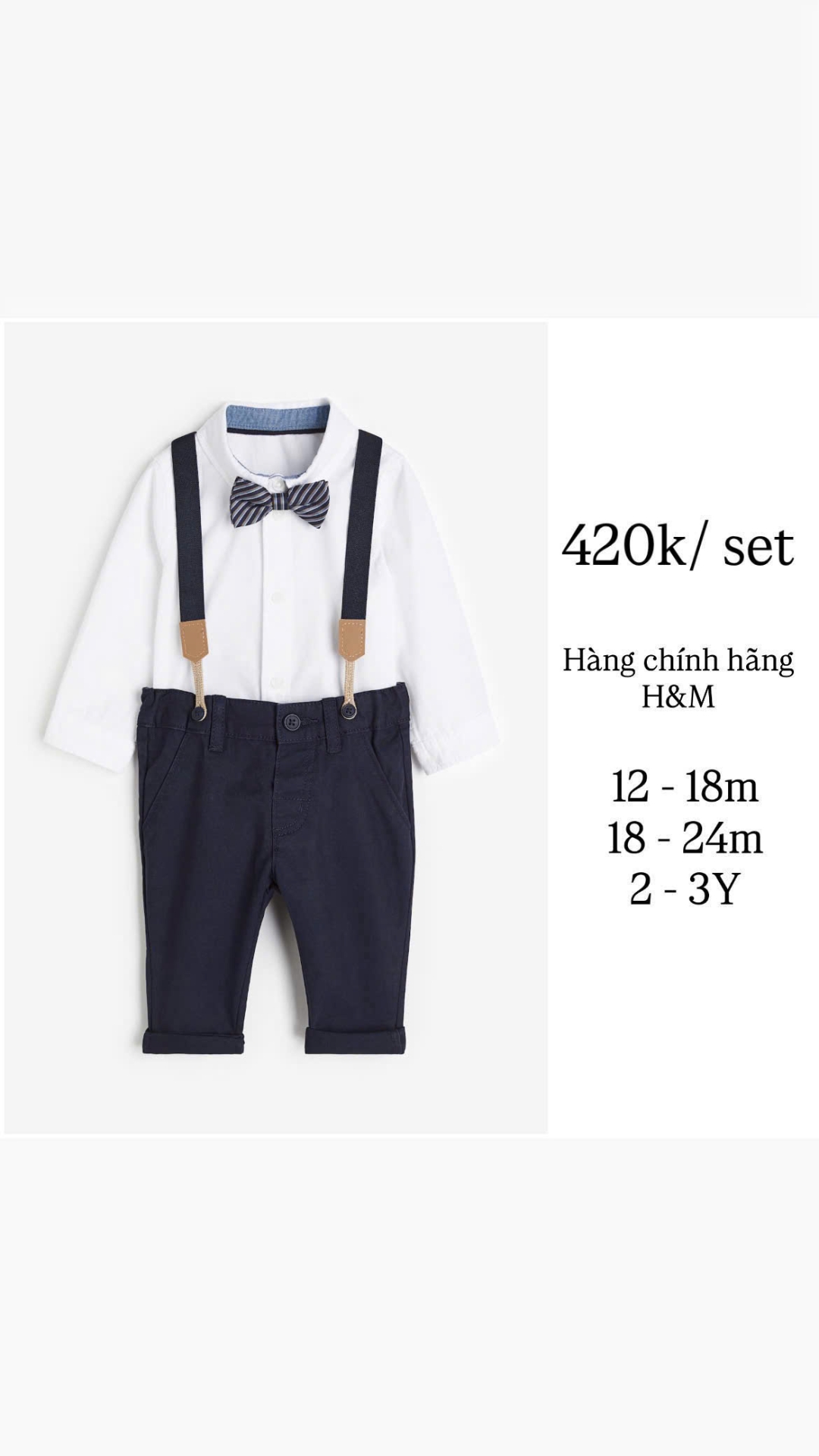 bộ quần áo sơ mi có nơ cho bé trai H&M size 18m - 3y