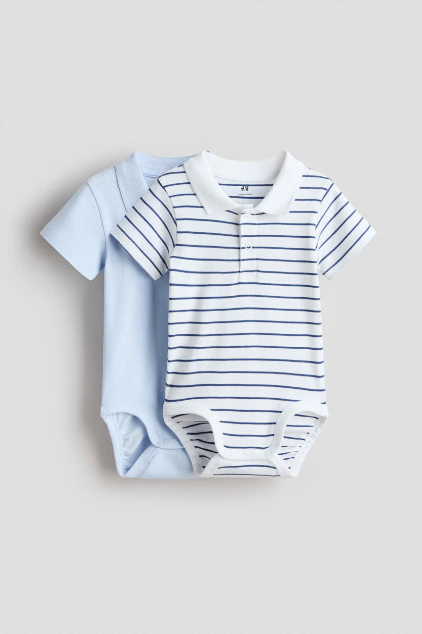 set 2 body cộc tay sọc xanh trắng và xanh H&M cho bé trai size 6m - 2y