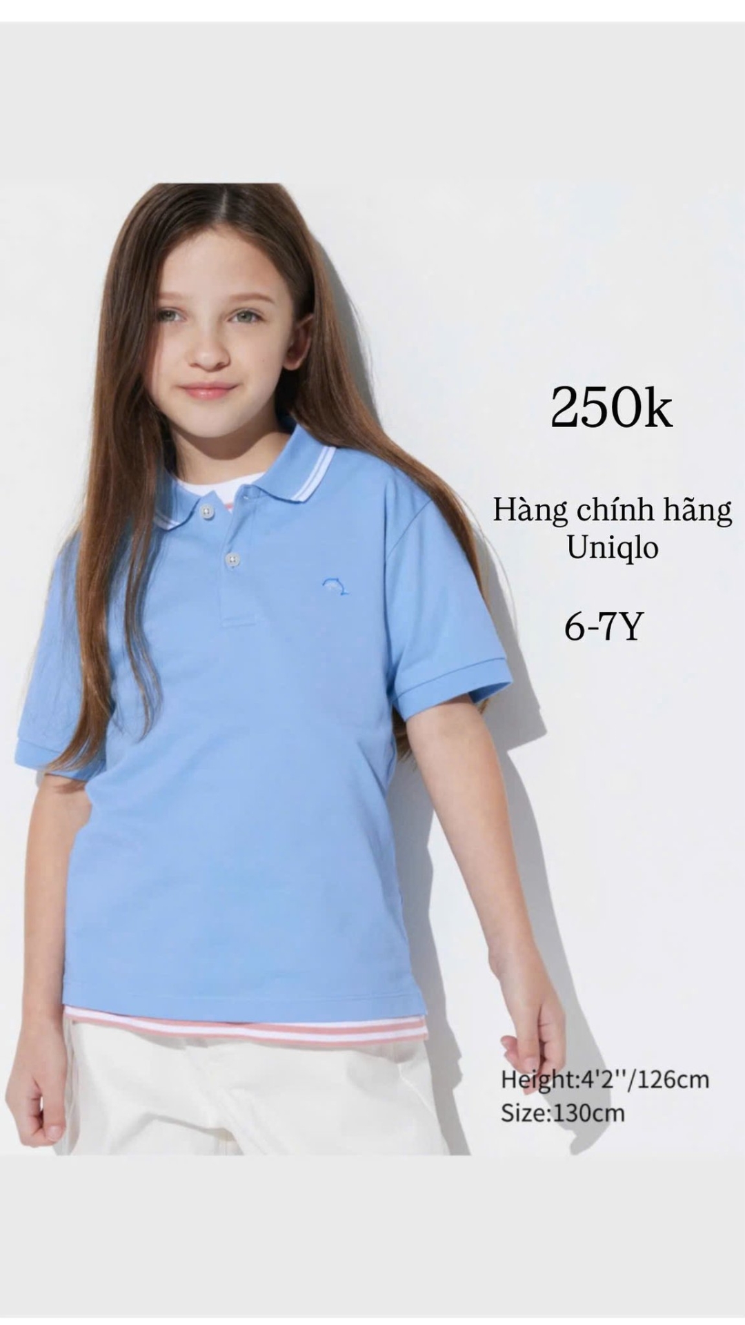 áo polo cộc tay màu xanh nước biển cho bé H&M 6y-7y