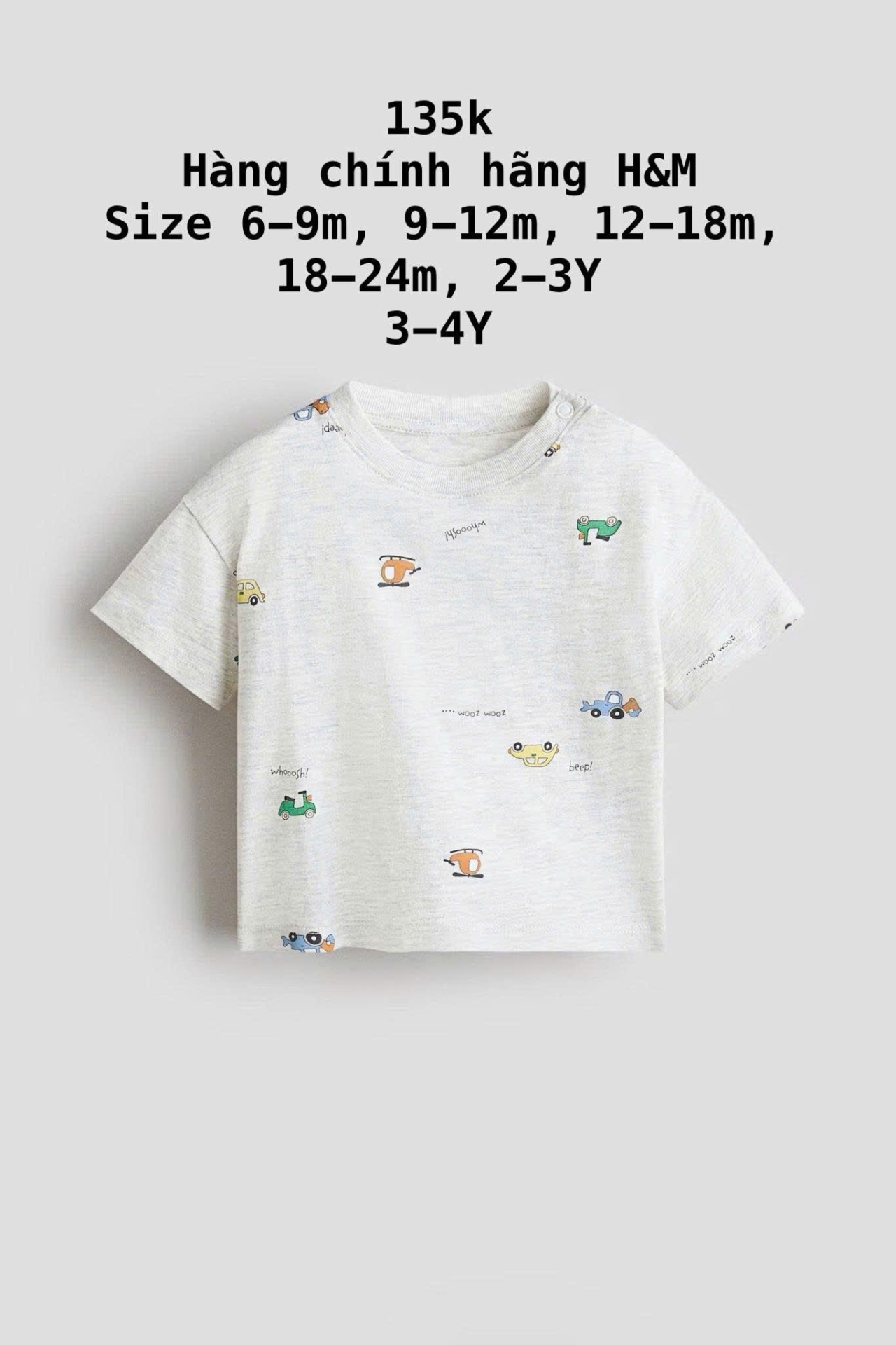 áo thun cộc tay màu xám hình ô tô, trực thăng H&M