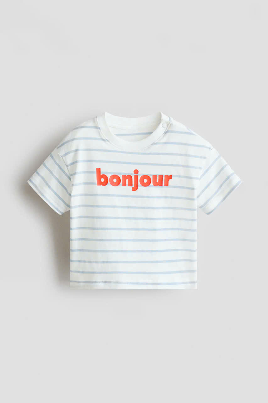 áo thun cộc tay sọc xanh trắng bonjour H&M 2y - 4y