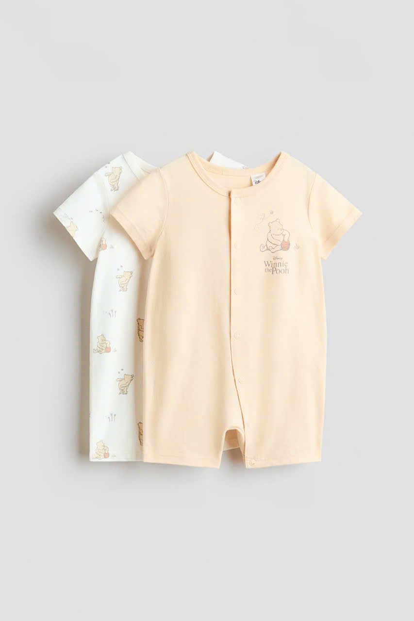 set 2 romper gấu winnie the pooh màu vàng trắng