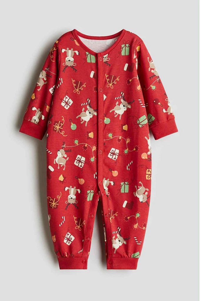 body ngủ H&M màu đỏ tuần lộc cho bé