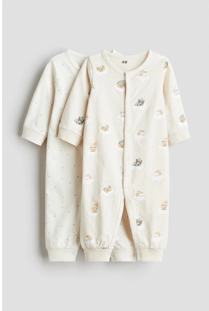 set 2 body ngủ màu trắng chấm bi cho bé 18-24m