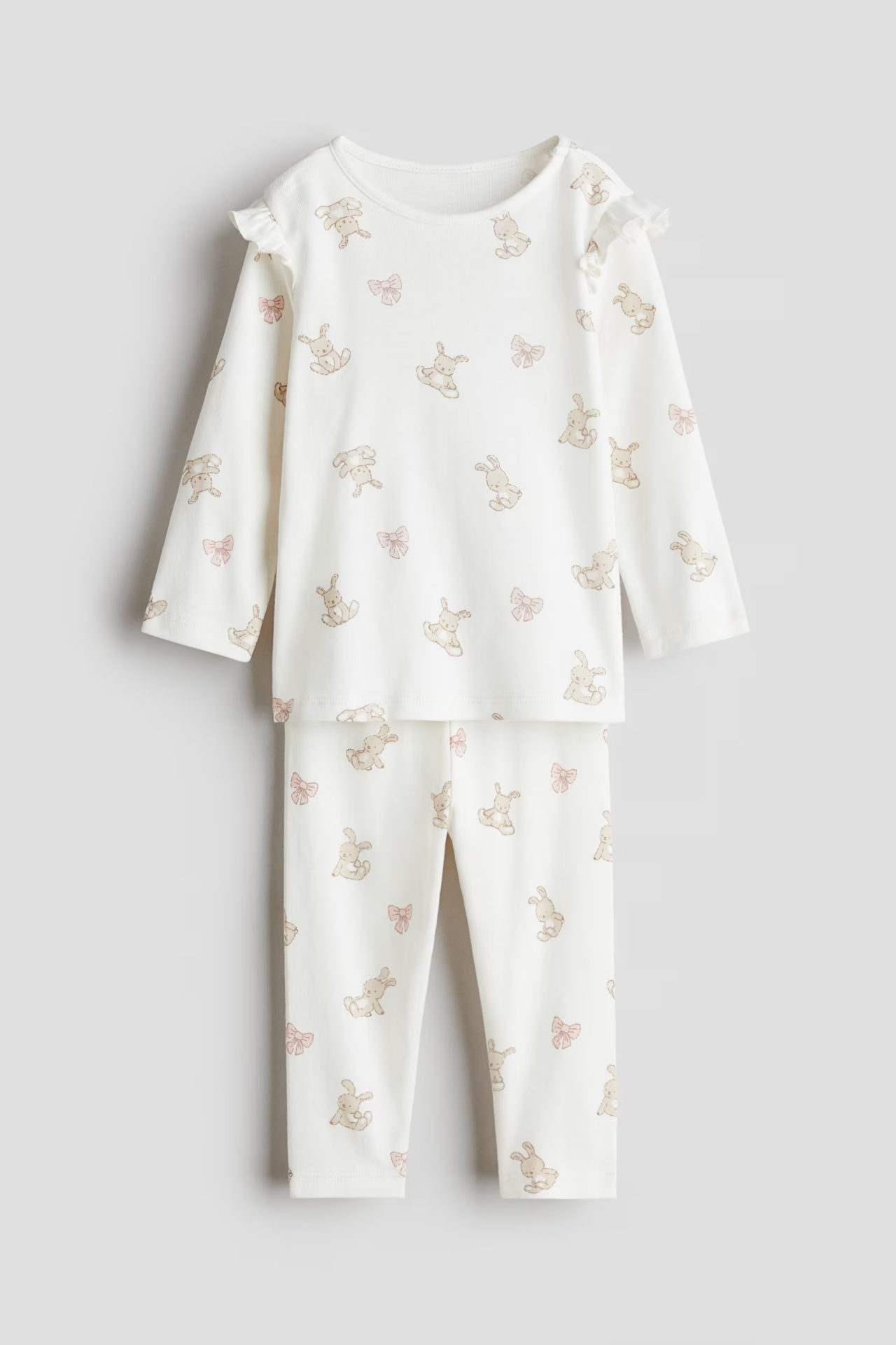 Đồ bộ dài tay H&M màu trắng con thỏ bé gái 6m -4y