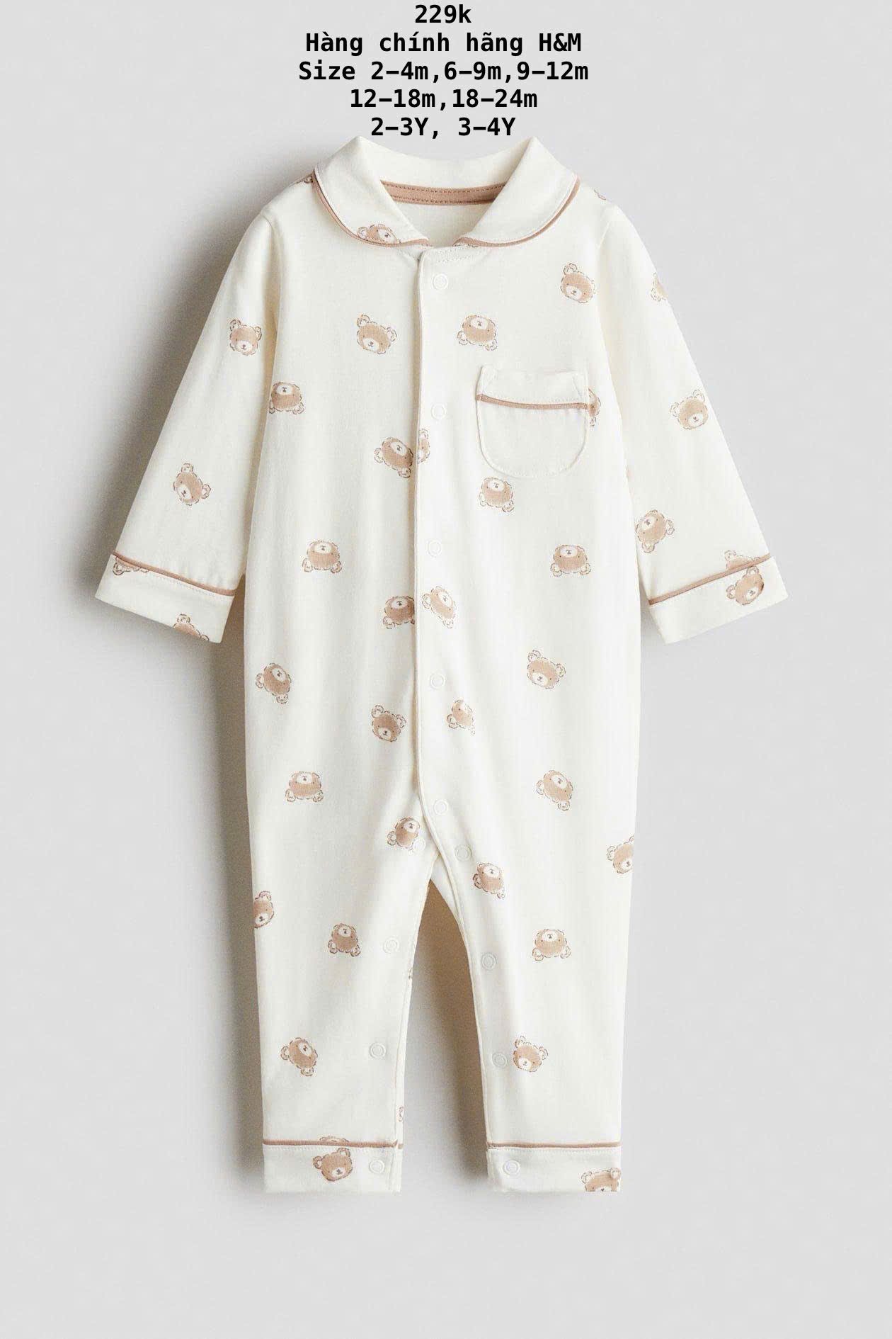 body ngủ H&M con gấu có cổ cho bé 2m - 4y