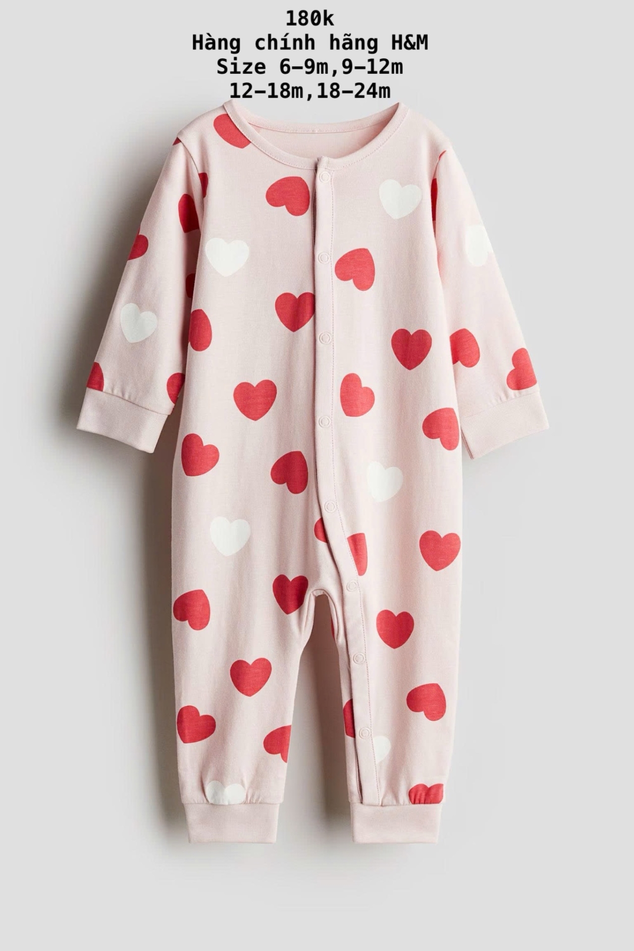 Body ngủ H&M màu hồng trái tim to cho bé từ 6m-24m