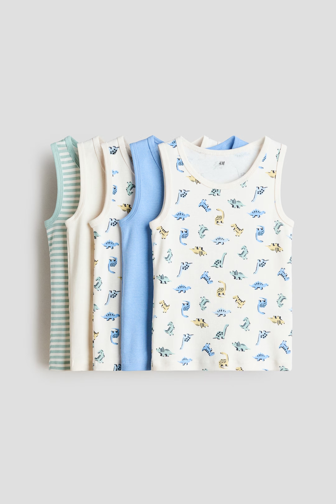 set 5 áo ba lỗ khủng long màu xanh trắng sọc cho bé trai H&M