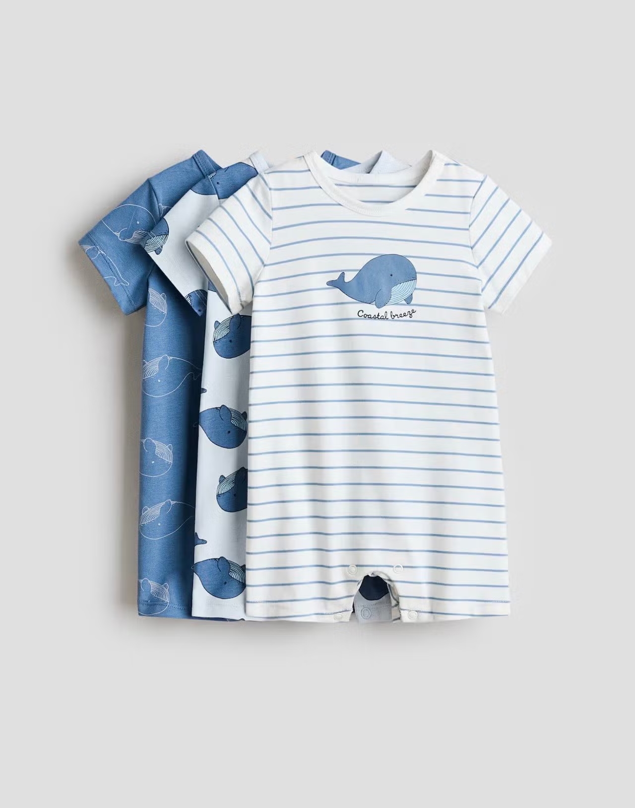 Set 3 romper màu xanh cá voi