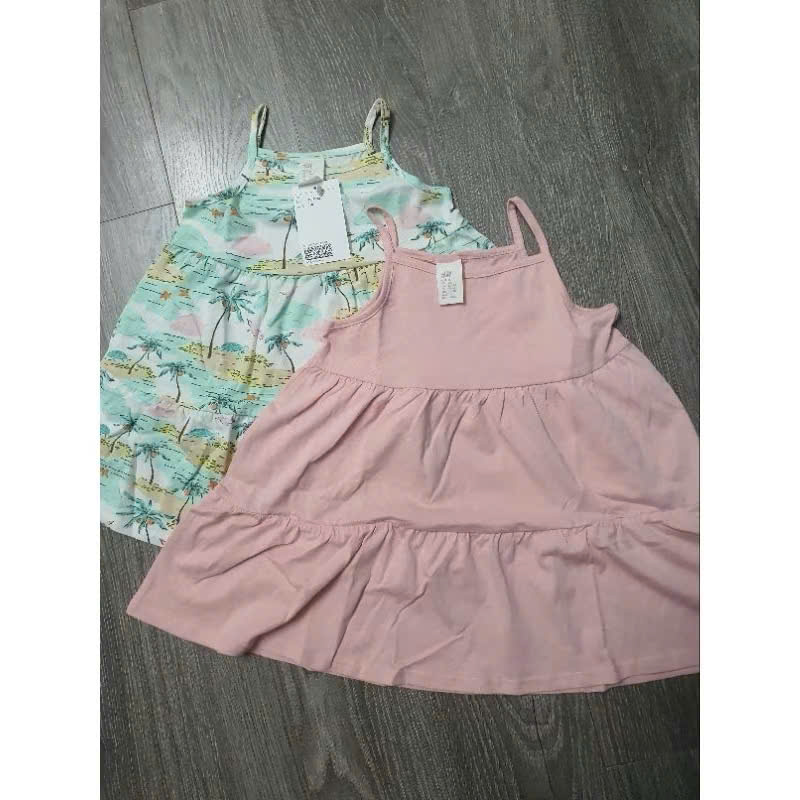 set 2 váy 2 dây màu xanh H&M cho bé gái