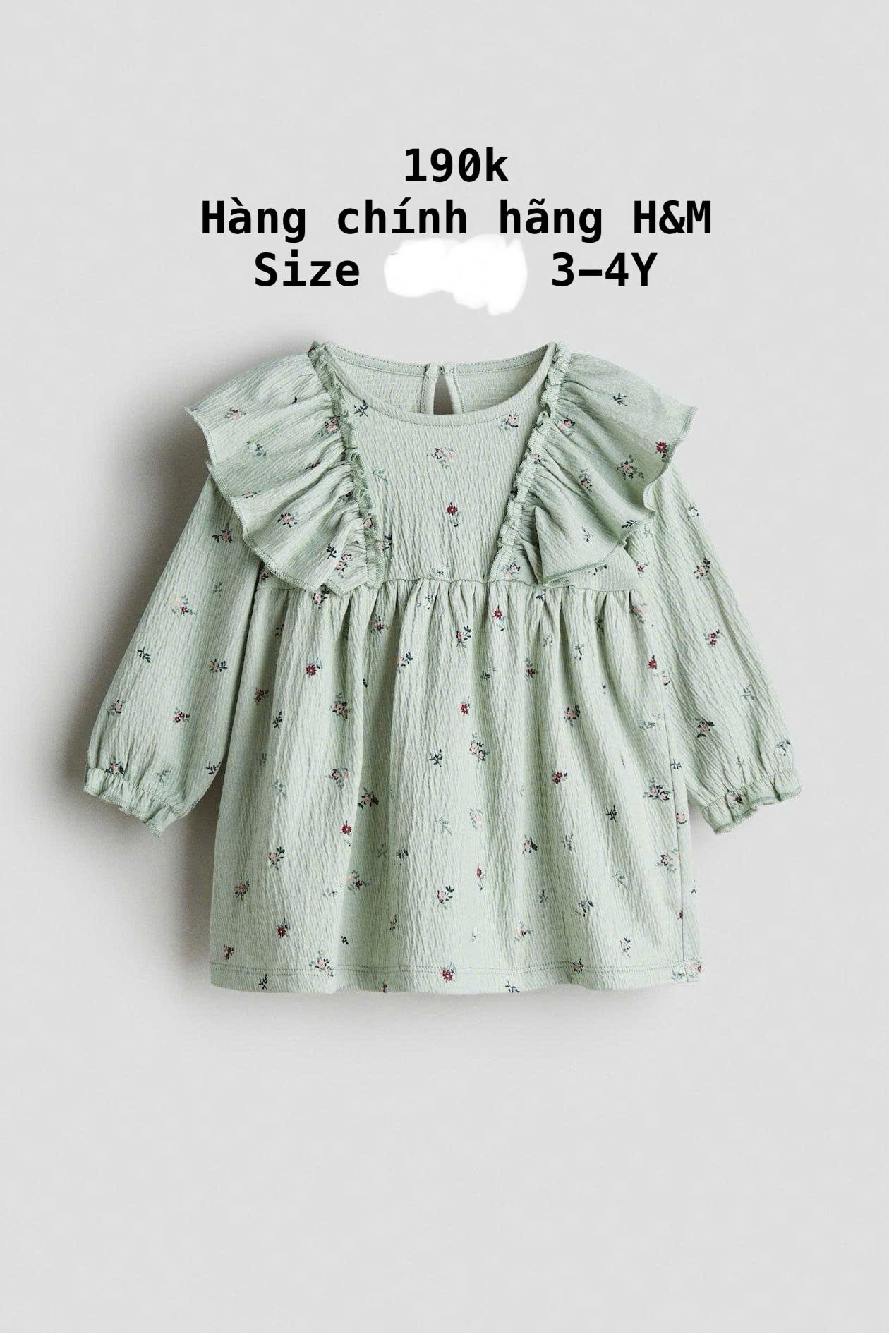 Váy kiểu tay dài màu xanh lá 3-4Y FORM CHUẨN