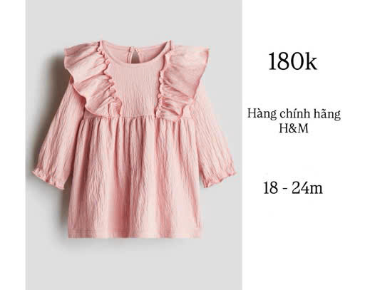 Váy tay dài màu hồng trơn 18-24m FORM CHUẨN