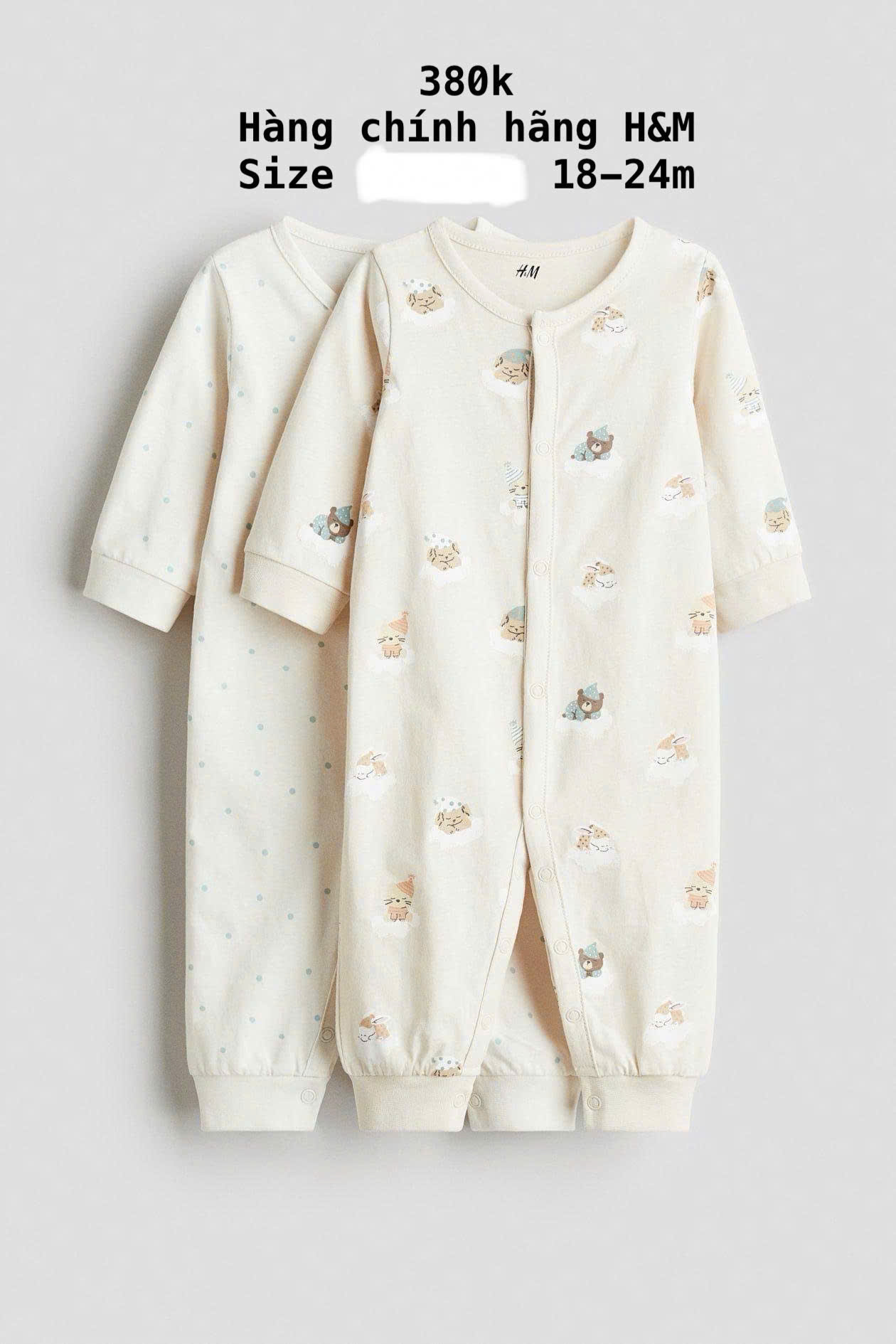 Set 2 bộ ngủ màu trắng gấu 18-24m