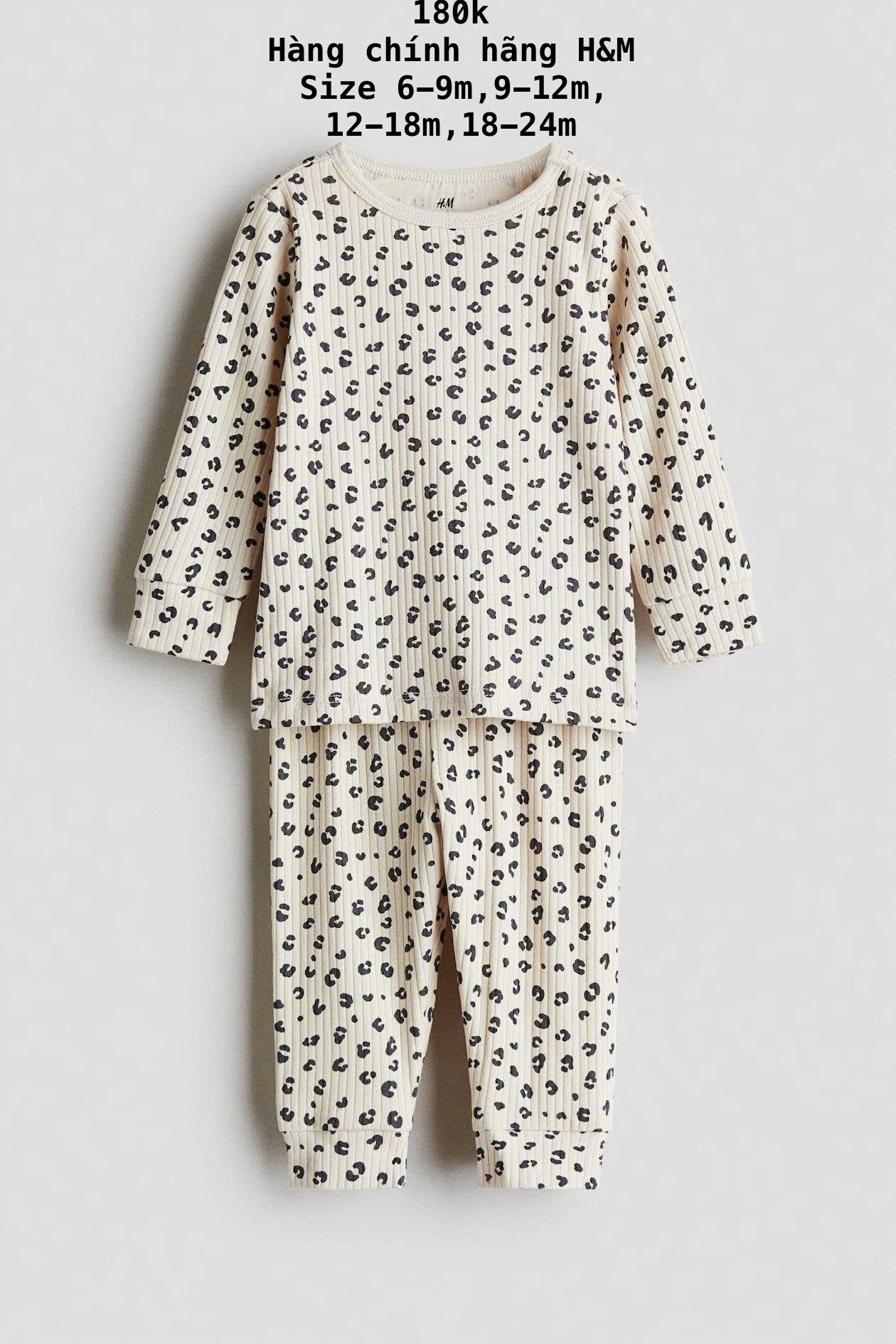 Bộ đồ tay dài quần dài màu be họa tiết beo 6m-24m