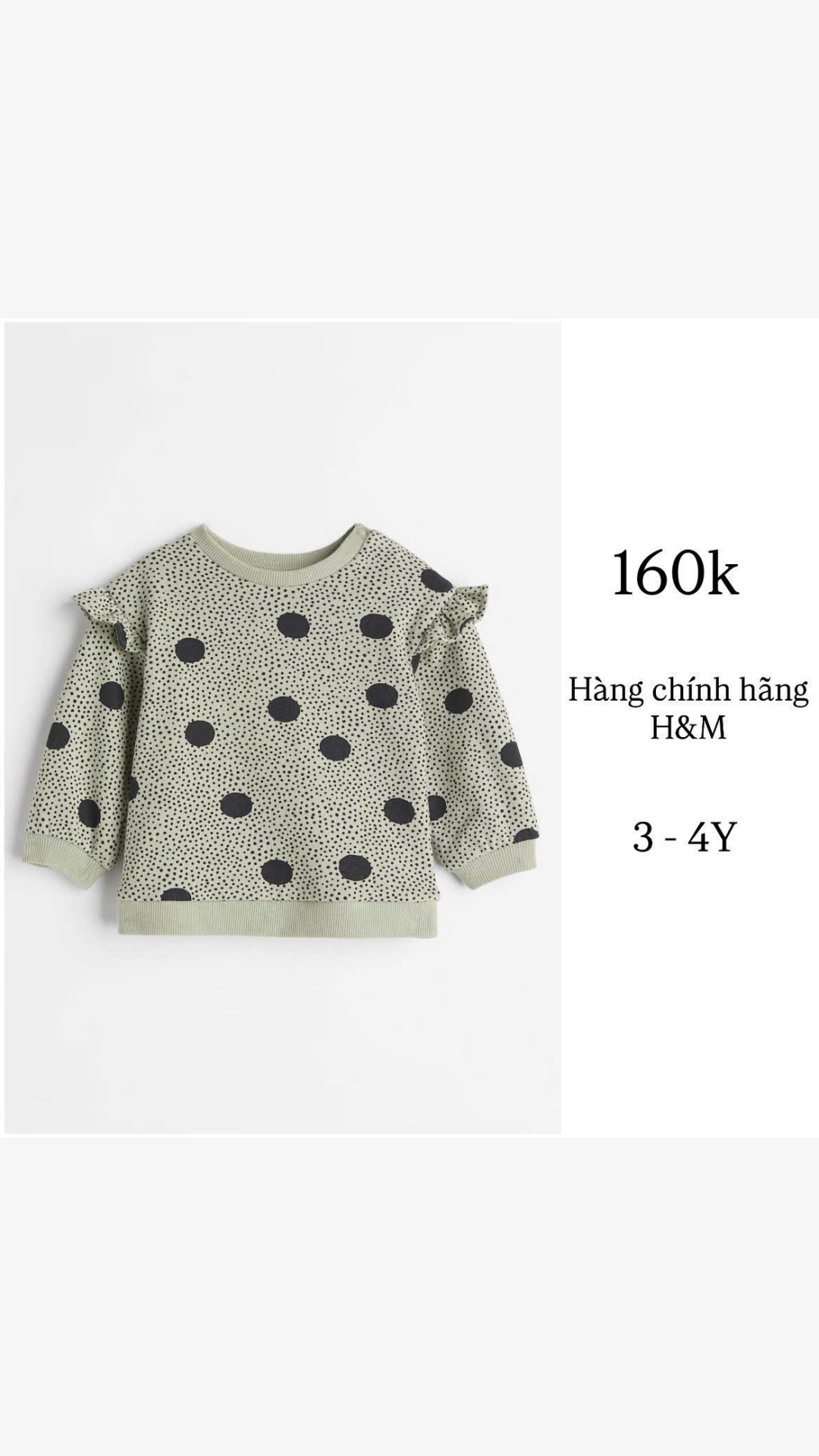 Áo dài tay màu xám chấm đen 3-4Y