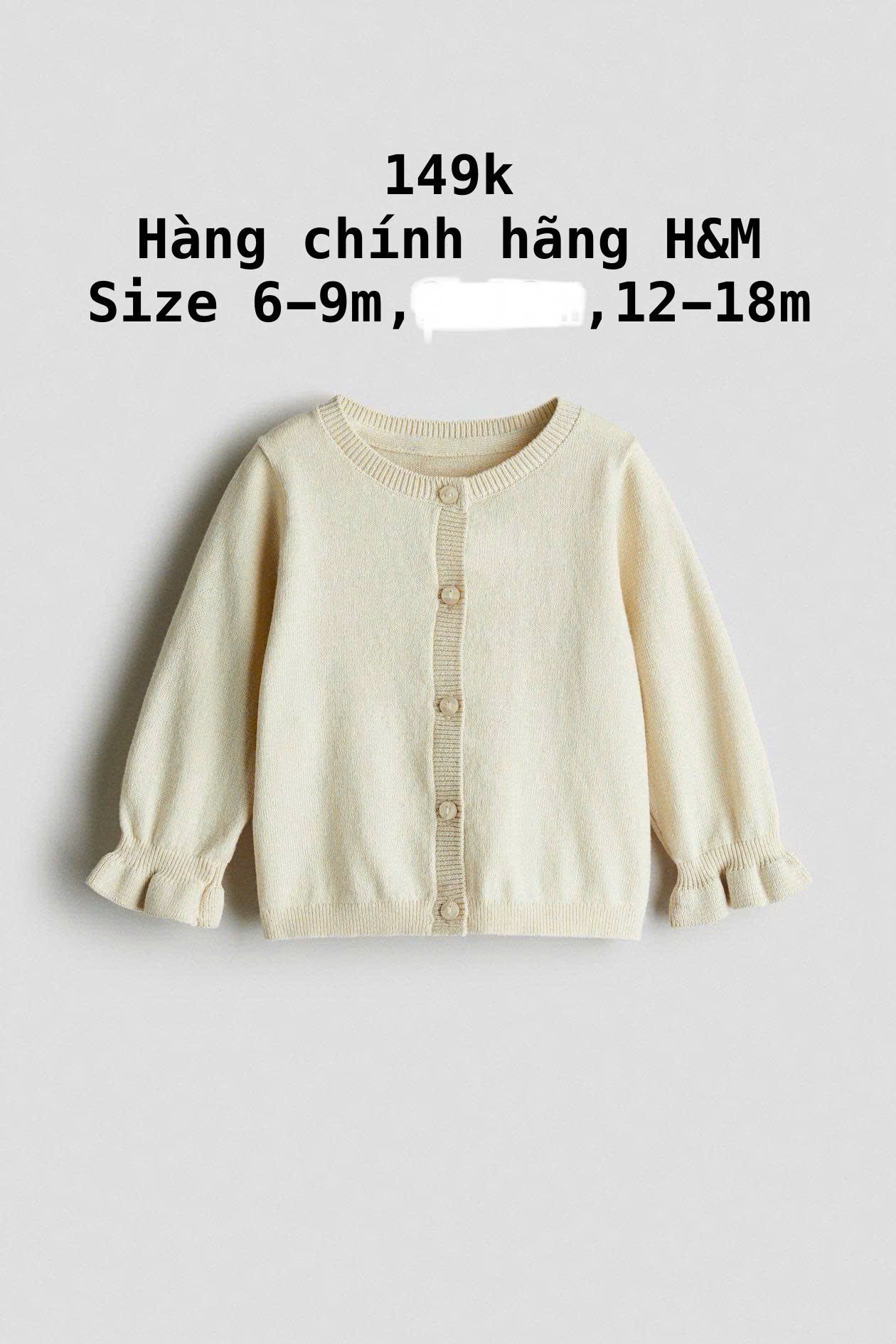 Áo khoác cardigan tay loe bèo màu be sữa 6m-18m