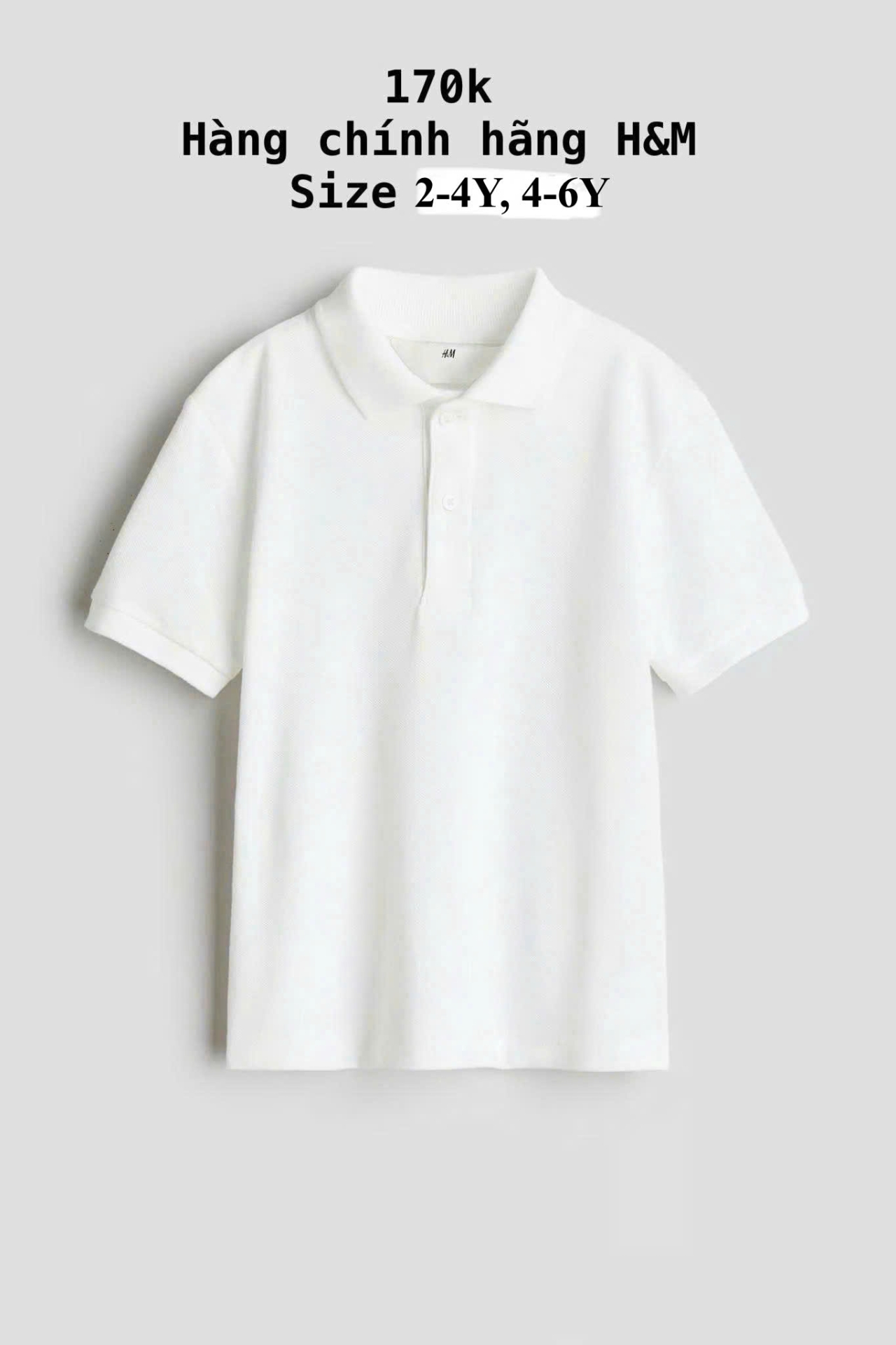 Áo thun polo màu trắng có cổ 2-6Y