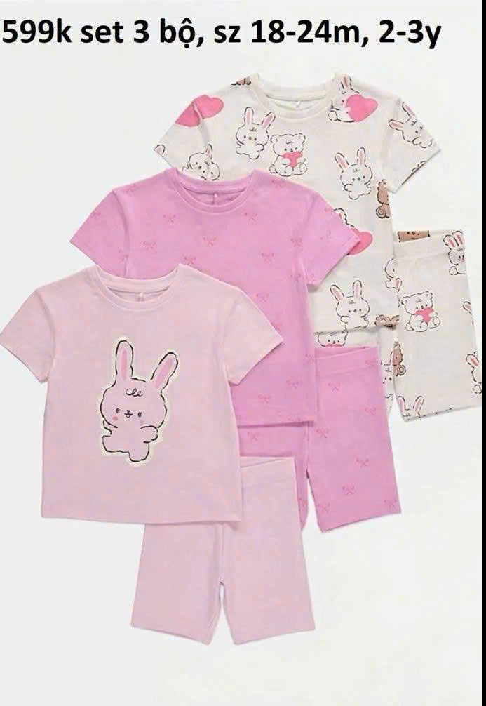 Set 3 bộ màu hồng con thỏ 18-24m