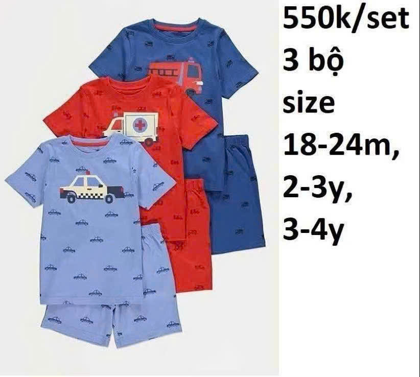Set 3 bộ ô tô màu xanh H&M size 18m-4Y
