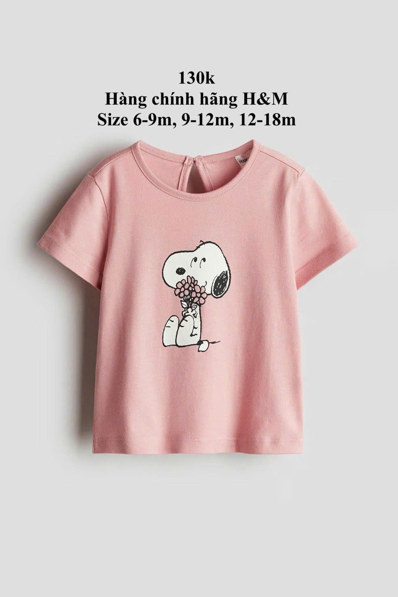 Áo thun cộc tay màu hồng snoopy 6-18m