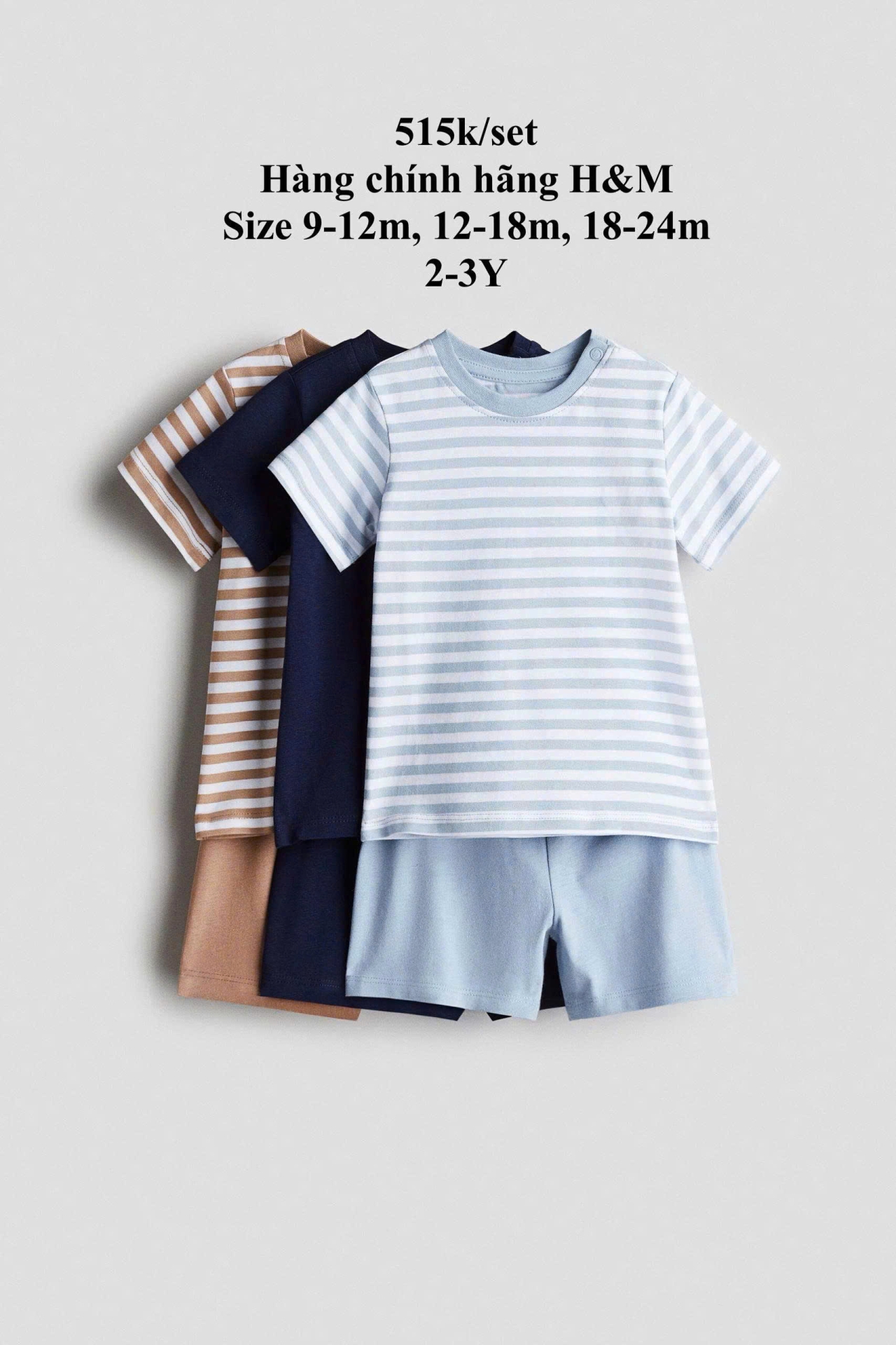 Set 3 bộ thun cộc tay sọc ngang xanh đen nâu 9m-4Y