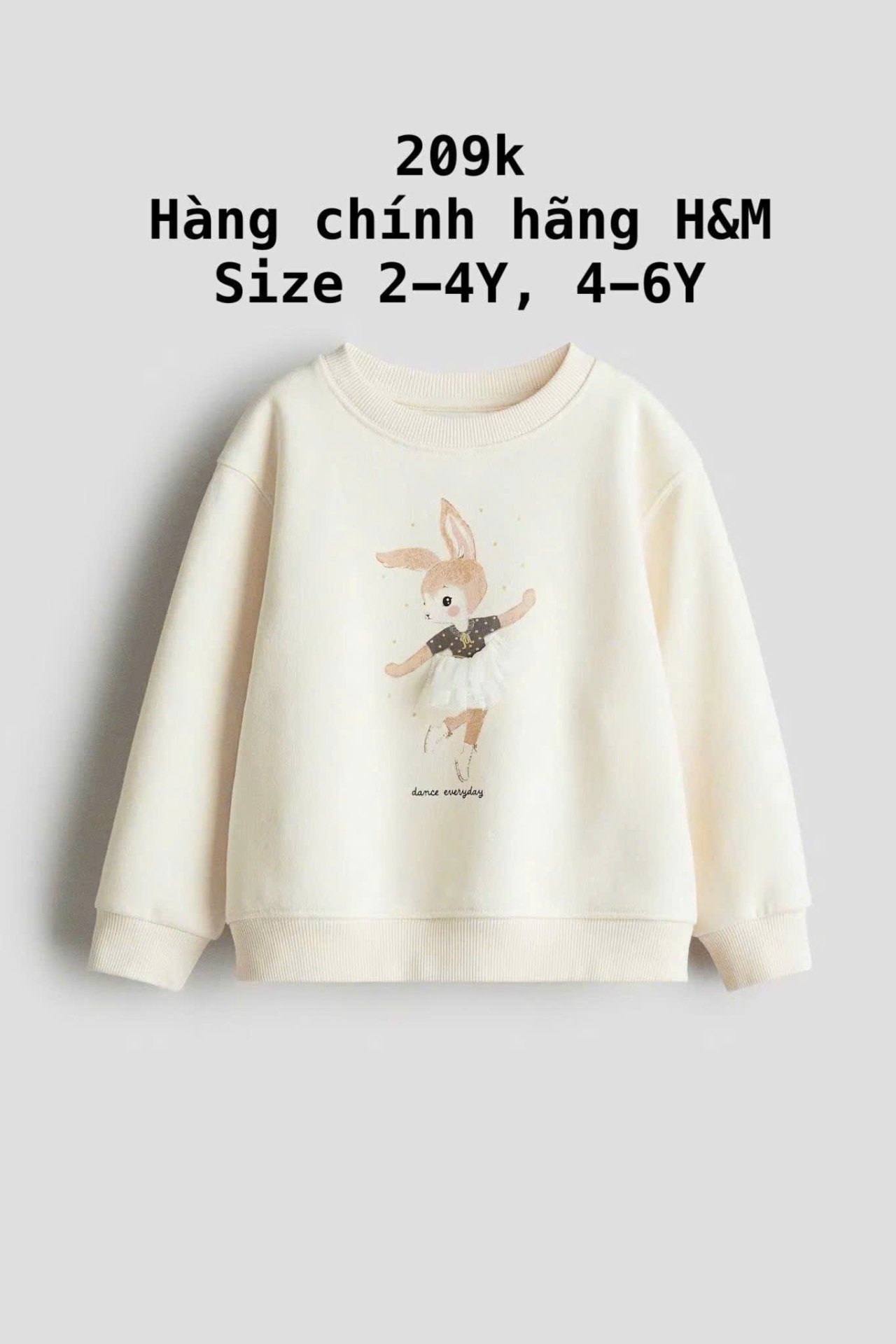 Áo nỉ màu trắng thỏ 2-10Y