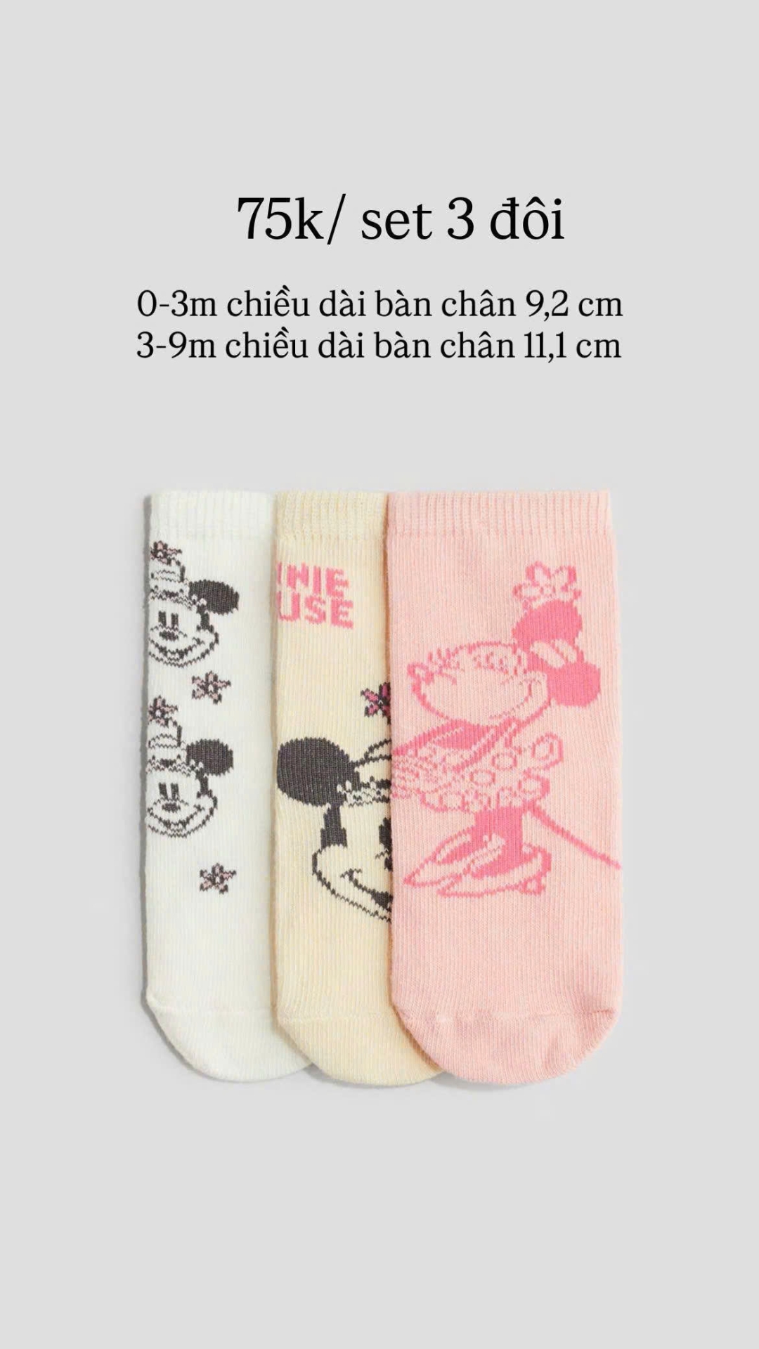 Set 3 tất mickey màu hồng 0-9m