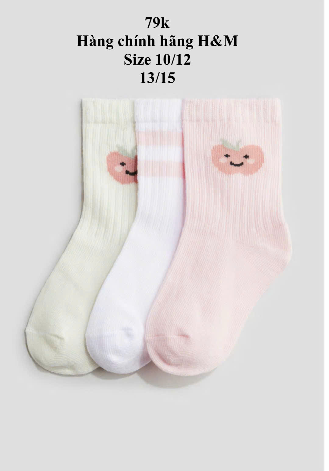 Set 3 tất màu hồng quả táo