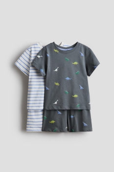set 2 đồ bộ ngắn tay màu đen trắng khủng long và kẻ sọc H&M dành cho bé trai