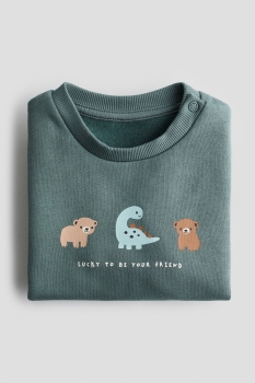 áo nỉ sành điệu màu xanh in hình khủng long cho bé H&M