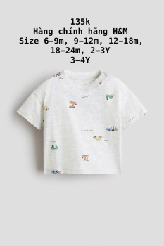 áo thun cộc tay màu xám hình ô tô, trực thăng H&M