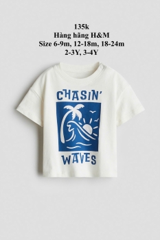 áo thun chasin màu trắng xanh cây dừa cho bé H&M 6m - 4y