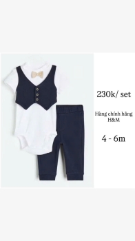 bộ quần áo sơ mi có nơ nâu cộc tay cho bé trai H&M