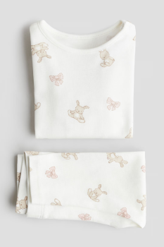 Đồ bộ dài tay H&M màu trắng con thỏ bé gái 6m -4y