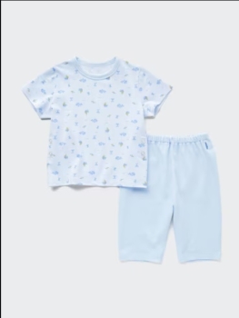 Bộ pyjama cộc tay UNIQLO xanh cá cho bé