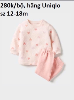 set pyjama dài tay UNIQLO hồng trái tim cho bé