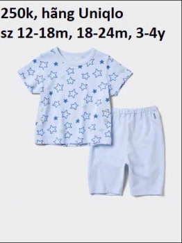 Bộ pyjama cộc tay UNIQLO xanh ngôi sao cho bé