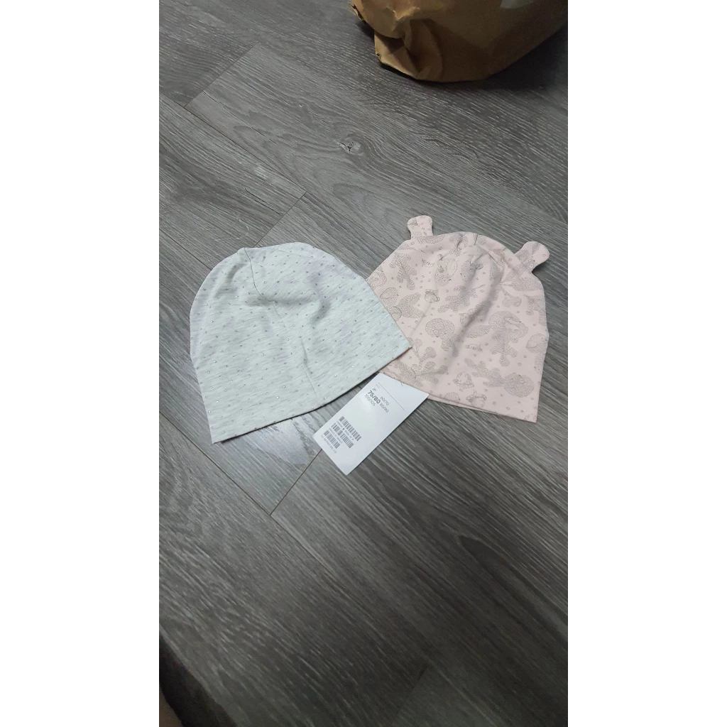 Set 2 mũ ấm hồng xám H&M cho bé gái