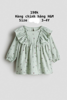 Váy kiểu tay dài màu xanh lá 3-4Y FORM CHUẨN