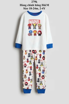 Đồ bộ tay dài màu trắng viền xanh hoạt hình 18m-4Y