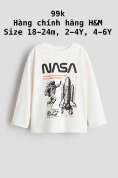 Áo tay dài màu trắng chữ  NASA 18m-6Y