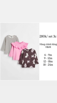 Set 3 áo dài tay màu hồng nâu con thỏ 6m-2y