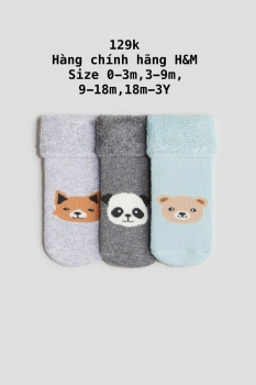 Set 3 đôi tất màu xanh họa tiết gấu 0m-3Y