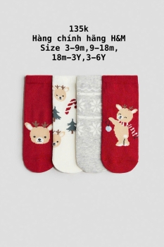 Set 4 đôi tất màu đỏ Noel 3m-6Y