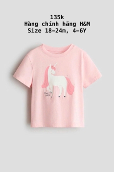 Áo thun cộc tay màu hồng unicorn 18m-6Y