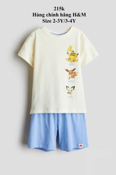 đồ bộ cộc tay màu vàng xanh pokemon H&M
