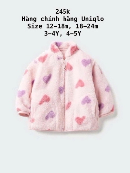 Áo khoát lông màu hồng họa tiết trái Tim 12m-5Y
