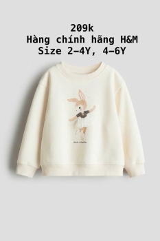 Áo nỉ màu trắng thỏ 2-10Y