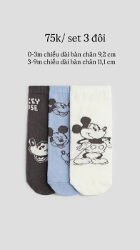 Set 3 tất màu xanh mickey 0-9m